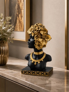 Statuetă Africană Decorativă cu Elemente Florale - "Zanoria" - Img 2