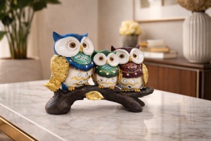 Figurina decorativa bufnite pe ramura simbol intelepciune