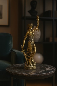 Reprezentare elegantă zeița justiției cu sabie și balanță echilibrată
