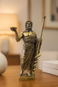 Statuetă Moise din bronz antichizat cu toiag , decor religios