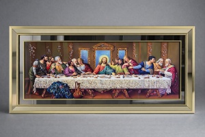 Tablou Cina cea de Taina cu Pietricele si Oglinda 97x47cm - Gold
