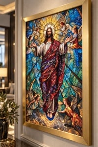 Tablou cu Iisus Hristos cu Pietricele 70x50cm - Gold - Img 3