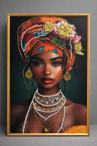 Tablou Femeie Africană cu Pietricele 70x50cm - Gold