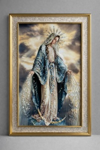 Tablou Maica Domnului cu Pietricele si Sclipici 62x42cm - Gold