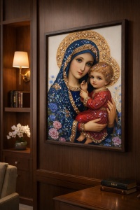 Tablou Maica Domnului cu Pruncul Iisus Hristos cu Pietricele 60x40cm