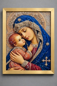 Tablou Maica Domnului cu Pruncul Iisus Hristos cu Pietricele 40x30cm - Gold