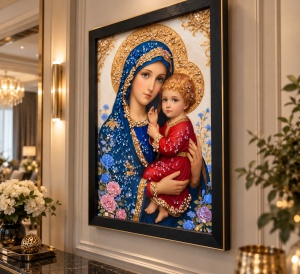 Tablou Maica Domnului cu Pruncul Iisus Hristos cu Pietricele 40x30cm - Black - Img 3