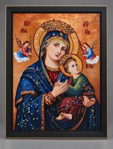 Tablou Maica Domnului cu Pruncul Iisus Hristos cu Pietricele 40x30cm - Black
