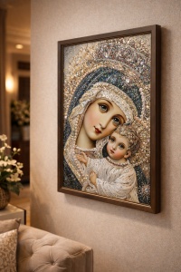 Tablou Maica Domnului cu Pruncul Iisus Hristos cu Pietricele 60x40cm