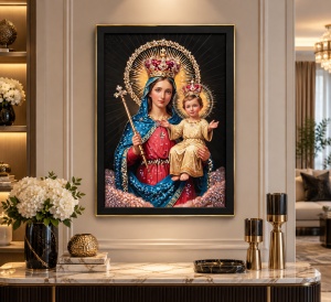 Tablou Maica Domnului cu Pruncul Iisus Hristos cu Pietricele 60x40cm - Black - Img 2