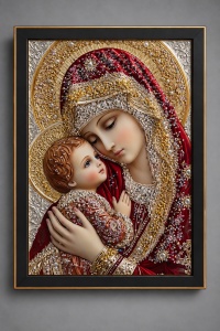 Tablou Maica Domnului cu Pruncul Iisus Hristos cu Pietricele 60x40cm - Black