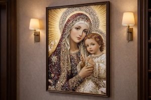 Tablou Maica Domnului cu Pruncul Iisus Hristos cu Pietricele 70x50cm