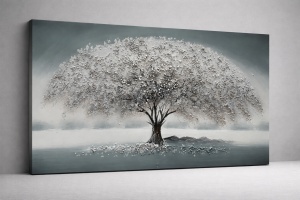 Tablou peisaj artistic cu arbore inflorit, decor contemporan pentru casa