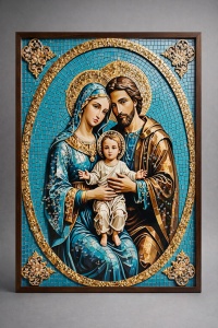 Tablou Sfânta Familie cu Pietricele 60x40cm - Brown