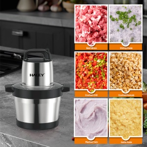 Tocator Electric HALEY 1200W, 4 Lame din Oțel Inoxidabil, Recipient Full Inox 6L, 2 Viteze Reglabile