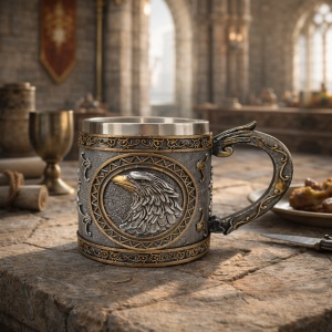Halba decorativa cu cap de vultur cana stil medieval
