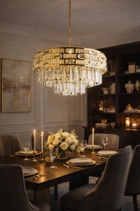 Candelabru Auriu Cristal 10 Becuri Design Modern - "Nerim"