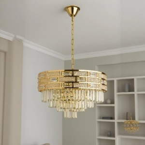 Candelabru Auriu Cristal 12 Becuri Design Modern - "Borelis"