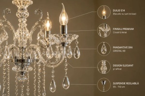 Candelabru Clasic cu Cristale Finisaj Argintiu Elegant - "Mirevian" - Img 3