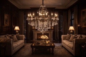 Candelabru vintage cu brațe ornamentale și cristale suspendate, perfect pentru interioare clasice și spații elegante