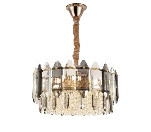 Candelabru auriu cu cristale moderne, design elegant și lumini decorative suspendate