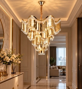 Candelabru Elegant cu Elemente Decorative Suspendate Finisaj Auriu - "Serandor" - Img 4