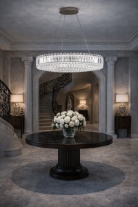 Candelabru oval modern cu cristale elegante, lumină LED strălucitoare și suspensie reglabilă pentru living sau dining