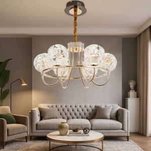Candelabru Modern Auriu cu 6 Globuri LED 96W Stil Elegant și Luminos - "Nerios"