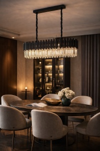 Candelabru modern negru cu cristale, design dreptunghiular