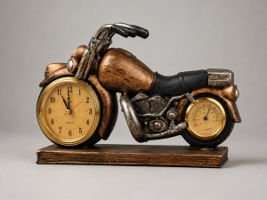 Ceas de masă decorativ cu motocicletă și termometru – "Tervani"