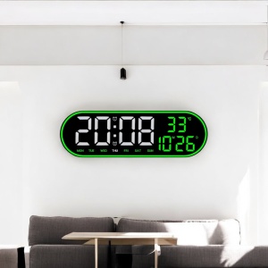 Ceas digital cu afișaj LED, telecomandă, temperatură, dată și ziua săptămânii, montaj pe perete sau pe masă, design modern