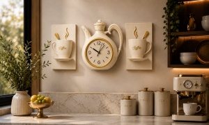 Ceas de Perete cu Ceainic in 3 Piese - "Caffiora" - Img 2