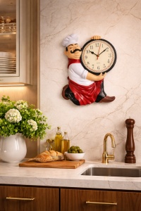 Ceas de perete decorativ cu bucatar, design vesel pentru bucatarie