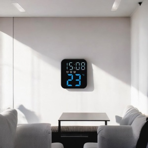 Ceas digital cu afișaj LED, temperatură și alarme multiple, pentru perete sau masă, design modern compact