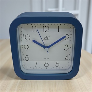 Ceas de birou pătrat cu design minimalist, ramă albastra și mecanism quartz, potrivit pentru apartamente, birou , masa