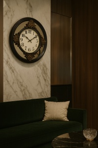 Ceas vintage baroc negru cu detalii aurii și inserție de oglindă
