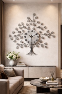 Ceas metalic de perete cu design arbore