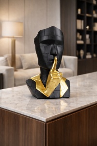 Figurina decorativa abstracta neagra cu gest silent si design artistic