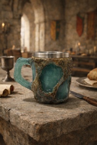 Cana decorativa design artistic cu efect de piatra si turcoaz