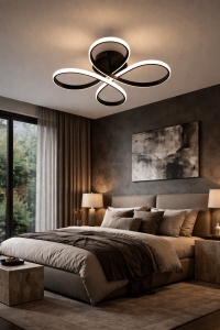 Plafonieră LED modernă cu design curbat tip floare, iluminat ambiental pentru interior