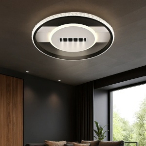 Lustră LED modernă rotundă cu ramă iluminată și design central minimalist
