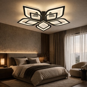 Lustră LED modernă în formă de floare cu elemente geometrice luminoase