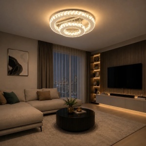 Lustră LED Dublă 66W cu Cristale și Telecomandă Finisaj Cromat 3000–6500K
