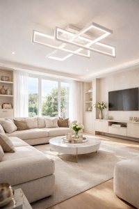 Lustra LED moderna geometrica alba design minimalist plafon