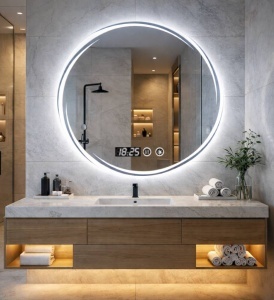 Oglinda smart baie rotunda cu iluminare ambientala