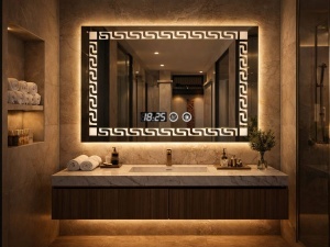 Oglinda LED DECORIALE cu Dezaburire , Ceas si Termometru 80x60cm - "Fervor"