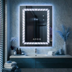 Oglinda LED pentru baie cu ceas digital si iluminare perimetrala