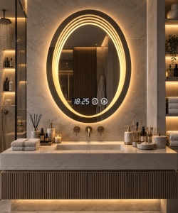 Oglinda LED Touch DECORIALE cu Dezaburire , Ceas si Termometru 80x60cm - "Tersen"
