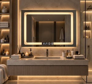 Oglinda LED Touch DECORIALE cu Dezaburire , Ceas si Termometru 80x60cm - "Seman"