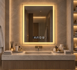 Oglinda LED Touch DECORIALE cu Dezaburire , Ceas si Termometru 80x60cm - "Cromer"